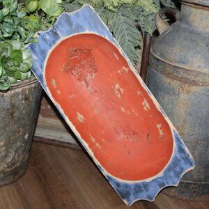 Large VTG Colorful 22.5" Rustic BOHO Farmhouse Wood Dough Bowl Centerpiece Dish